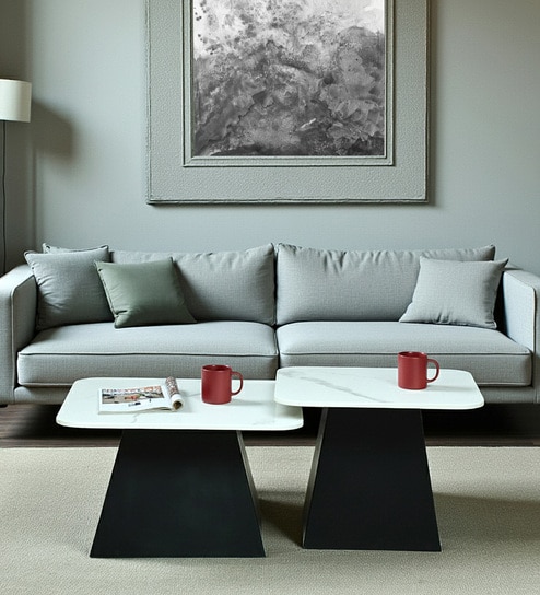 Alfena Square Metal Nesting Coffee Table Set with White Porcelain Top (Set of 2)-image-10