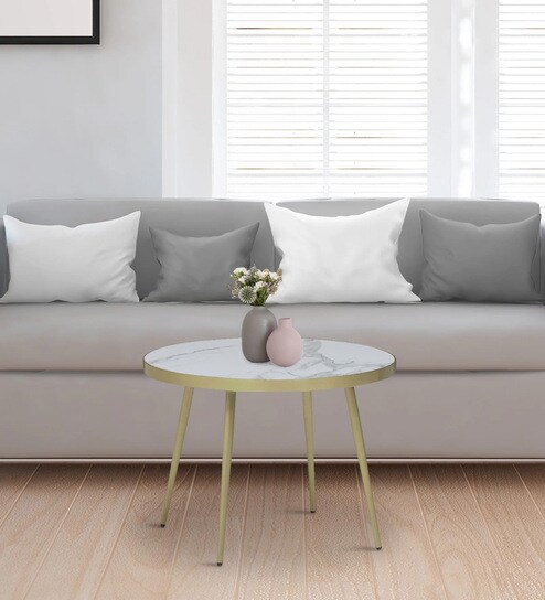 Alfons Coffee Table In Brass Finish With Porcelain Top