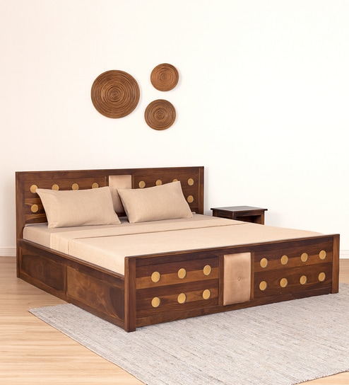 Alhambra Sheesham Wood King Size Bed In Scratch Resistant Provincial Teak With Box Storage