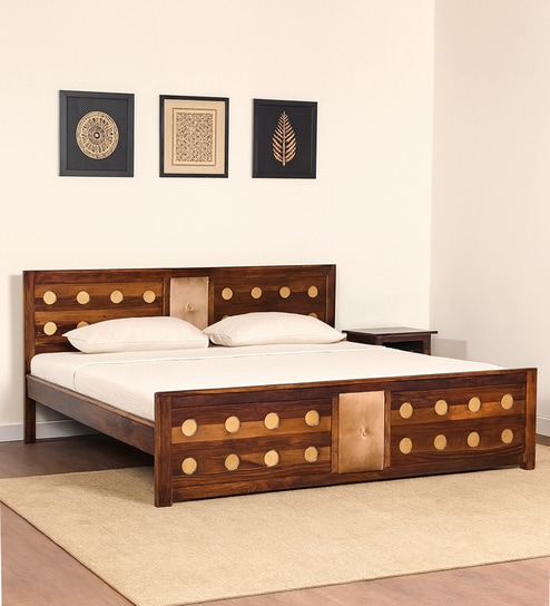 Alhambra Sheesham Wood Queen Size Bed In Scratch Resistant Provincial Teak