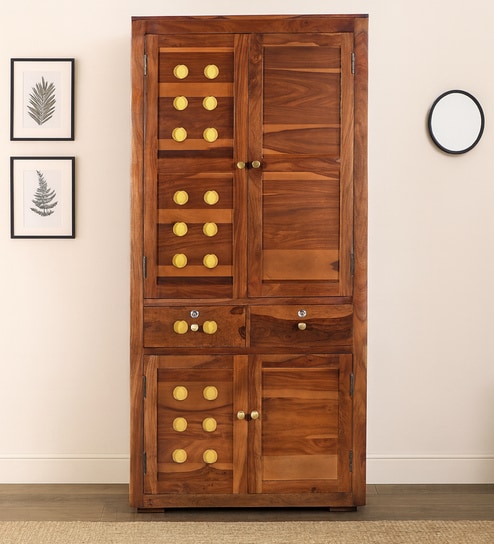 Alhambra Sheesham Wood Wardrobe In Scratch Resistant Provincial Teak Finish With Drawer