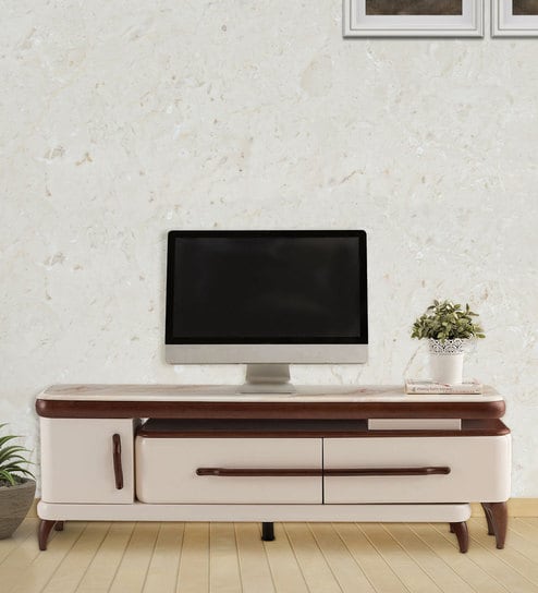 Alice Marble Tv Console For Tvs For Tvs Up To 85" In Glossy Off-White Finish