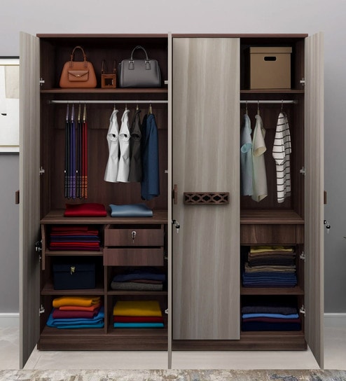 Alicia 4 Door Wardrobe In Walnut Colour With Drawer & Locker