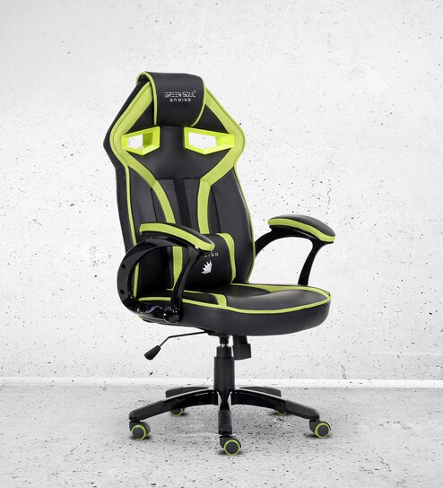 Alien High Back Gaming Chair In Black Green Leatherette By Green Soul