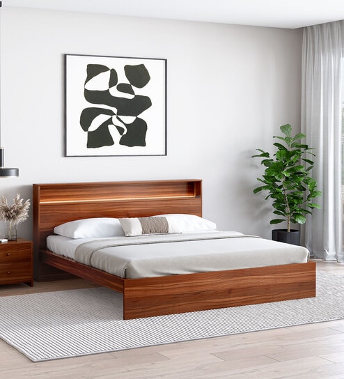 Pure Alister King Size Bed With Led Lights In Headbaord In Brown Finish