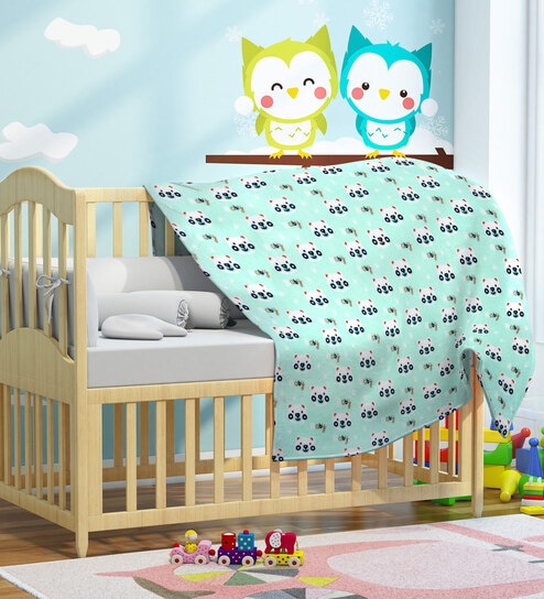 Green Panda Cotton Crib Blanket