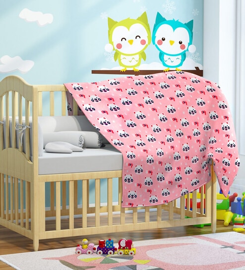 Pink Panda Cotton  Crib Blanket