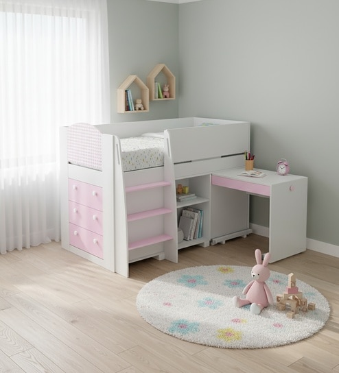 All Star Bed With Integrated Pull-Out Desk In Pink Colour