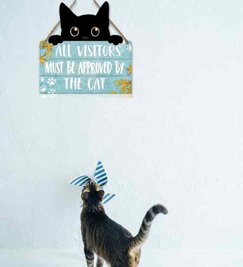 All Visitors Must Be Approved By The Cat Wooden Door Wall Hanging Decor