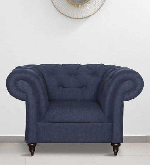 Allanton Fabric 1 Seater Sofa In Navy Blue Colour