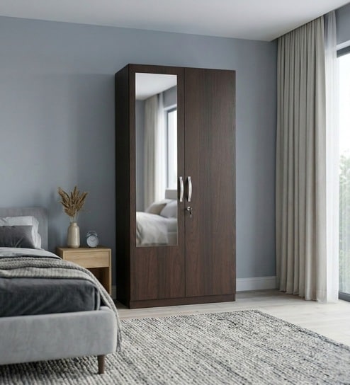 Allen Plus 2 Door Wardrobe With Mirror In Walnut Finish