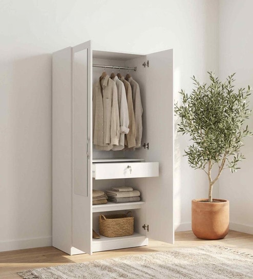 Allen Plus 2 Door Wardrobe With Mirror In White Finish