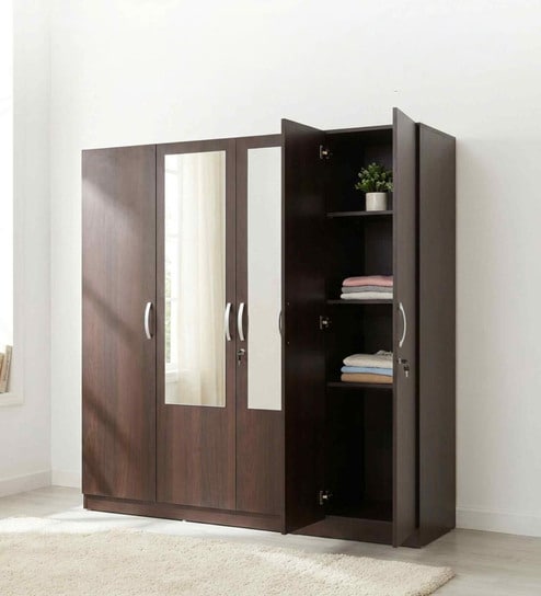 Allen Plus 4 Door Wardrobe With Mirror In Walnut Finish