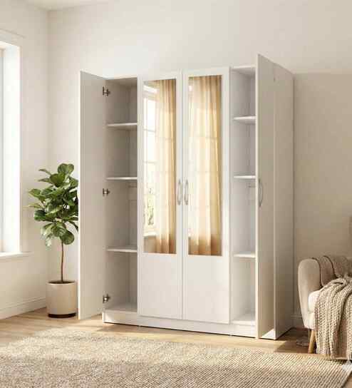 Allen Plus 4 Door Wardrobe With Mirror In White Finish