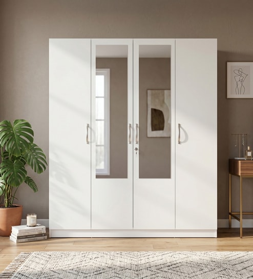 Allen Plus 4 Door Wardrobe With Mirror In White Finish