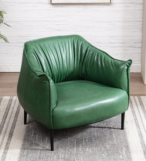 Almeda Leatherette Slipper Chair In Green Colour