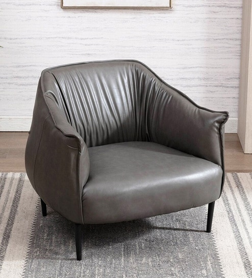 Almeda Leatherette Slipper Chair In Grey Colour