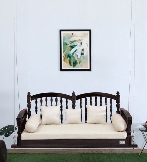 Almora Solid Wood Swing In Dark Walnut Finish