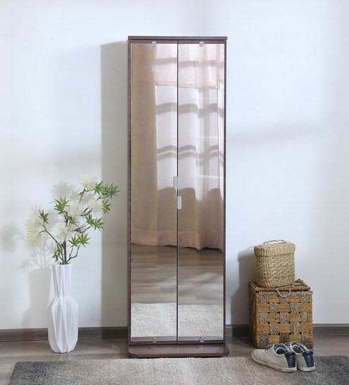 Buy Alonzo Shoe Rack With Mirror In Brown Colour By Casacraft