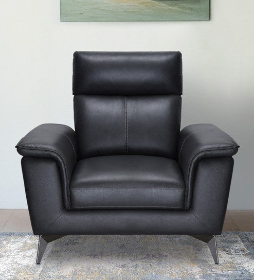 Alpha Leatherette 1 Seater Sofa In Black Colour