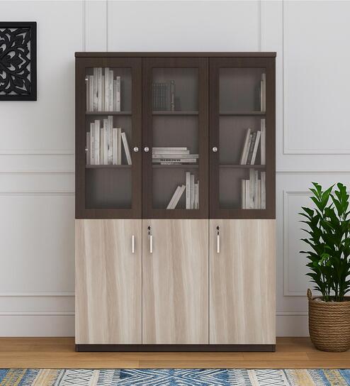 Alston 3 Door File Cabinet In Balliness Pine & Cloud Ash Finish With Lock