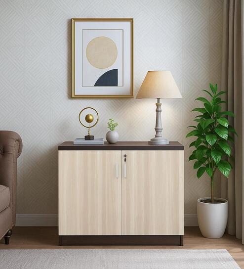 Alston Office Cabinet in Balliness Pine & Cloud Ash Finish