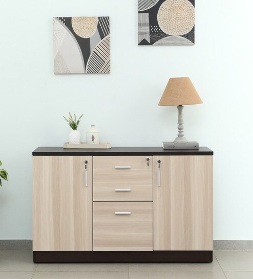 Alston Office Cabinet in BallIness PIne & Cloud Ash Finish