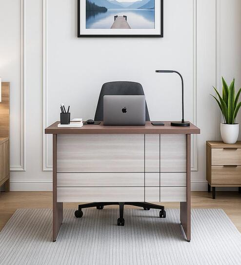 Alston Small Workstation In Balliness Pine & Cloud Ash Finish With Drawer