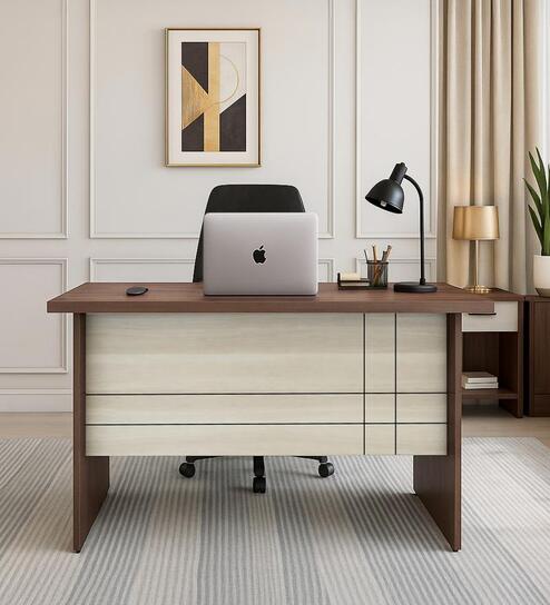 Alston Small Workstation In Dark Balliness Pine & Cloud Ash Finish With File Cabinet And Drawer