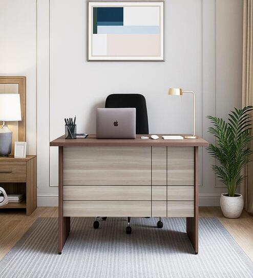 Alston Workstation In Dark Balliness Pine & Cloud Ash Finish With Drawers