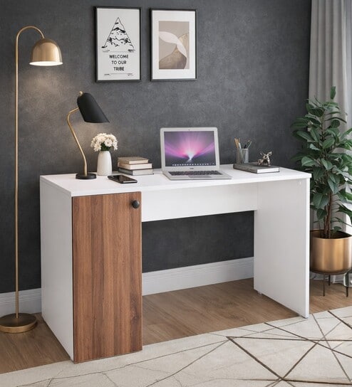 Altai Writing Table In Frosty White & Four Season Dark Finish