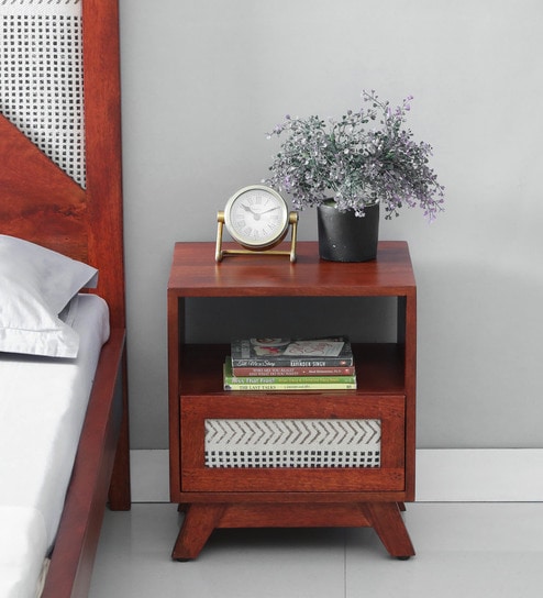 Annecy Solid Wood Bedside Table In Scratch Resistant Honey Oak Finish With Drawer