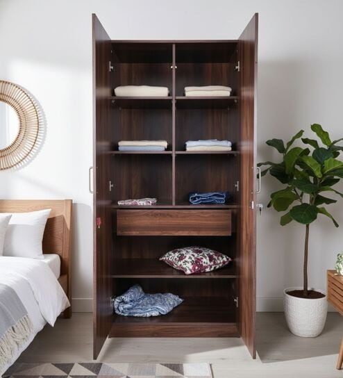 Alton 2 Door Wardrobe In Columbian Walnut Finish With Drawer
