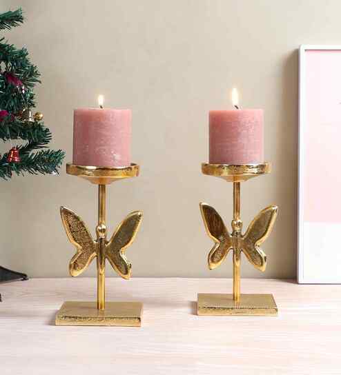 Aluminium Butterfly Candle Stand Set of 2