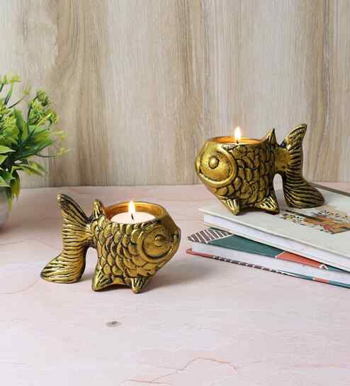 Aluminium Fish Tealight Holder Set of 2