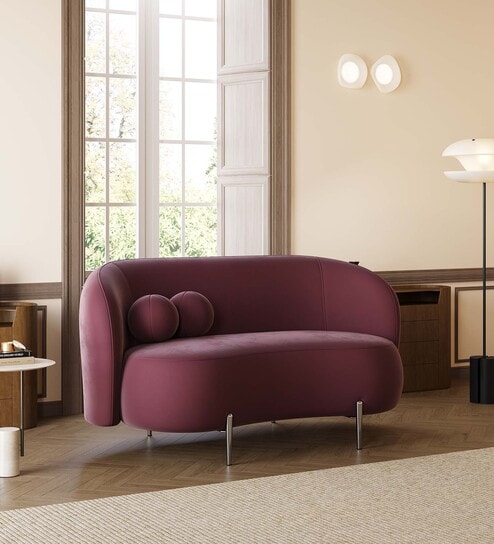 Alure Velvet 2 Seater Sofa In Wine Red Color