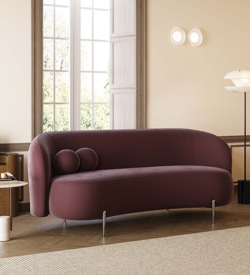 Alure Velvet 3 Seater Sofa In Wine Red Color