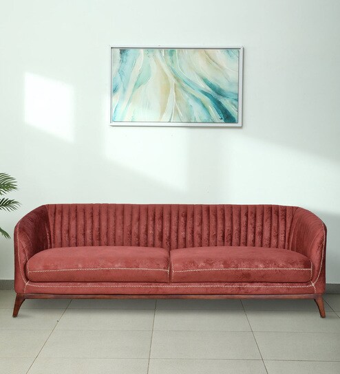 Alvaro Velvet 3 Seater Sofa In Rustic Red Colour