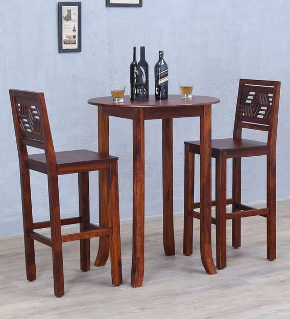 Buy Alder Solid Wood Round High Dining Table in Honey Oak Finish ...