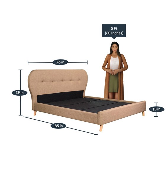 Buy Aline Upholstered King Size Bed in Sandy Brown Colour CasaCraft