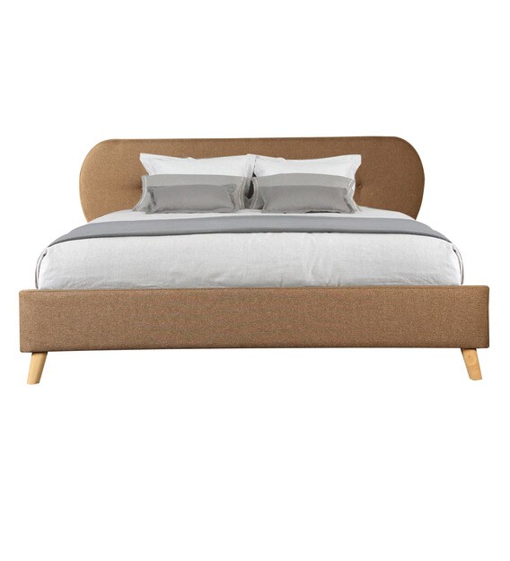 Buy Aline Upholstered King Size Bed in Sandy Brown Colour CasaCraft
