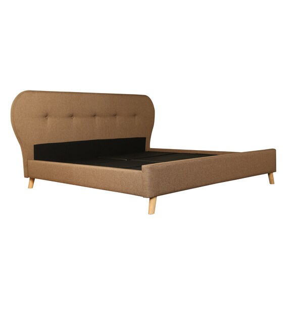 Buy Aline Upholstered King Size Bed in Sandy Brown Colour CasaCraft