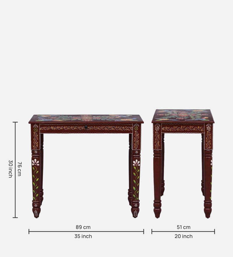 Buy Alankaar Solid Wood Writing Table In Maroon Colour Online