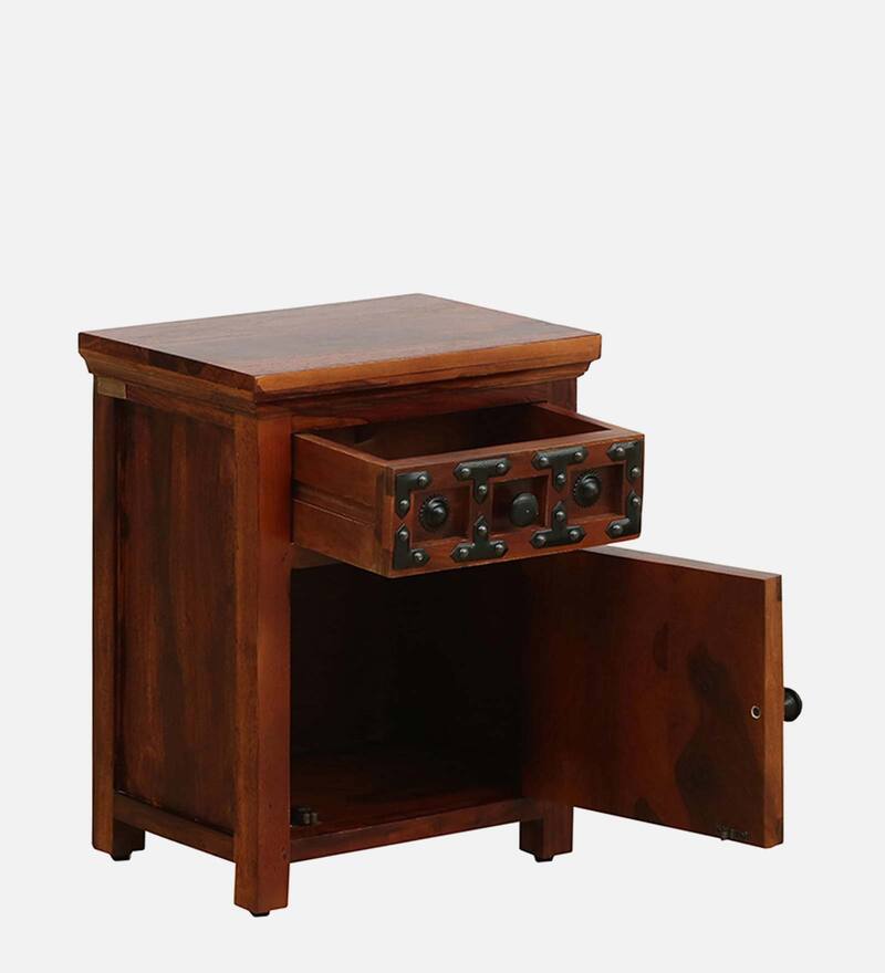 Buy Alara Sheesham Wood Bedside Table In Honey Oak Finish With Drawers