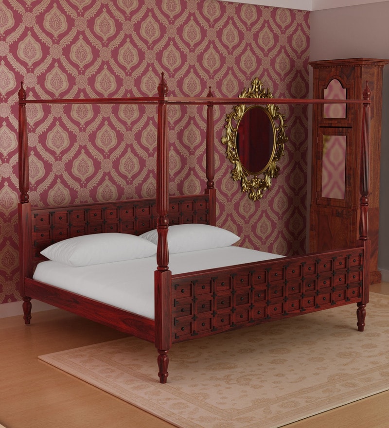 Buy Alara Solid Wood Poster Bed In Honey Oak Finish By Mudramark Online