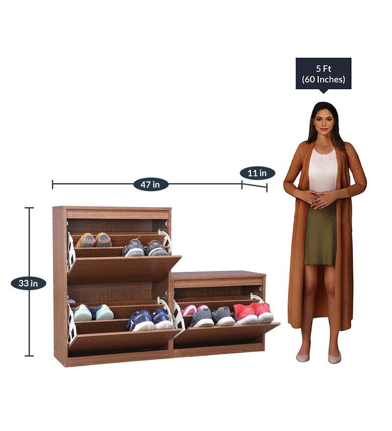 Buy Alder 3 Tier Tilt Out Shoe Rack in Walnut Finish Online Tilt Out