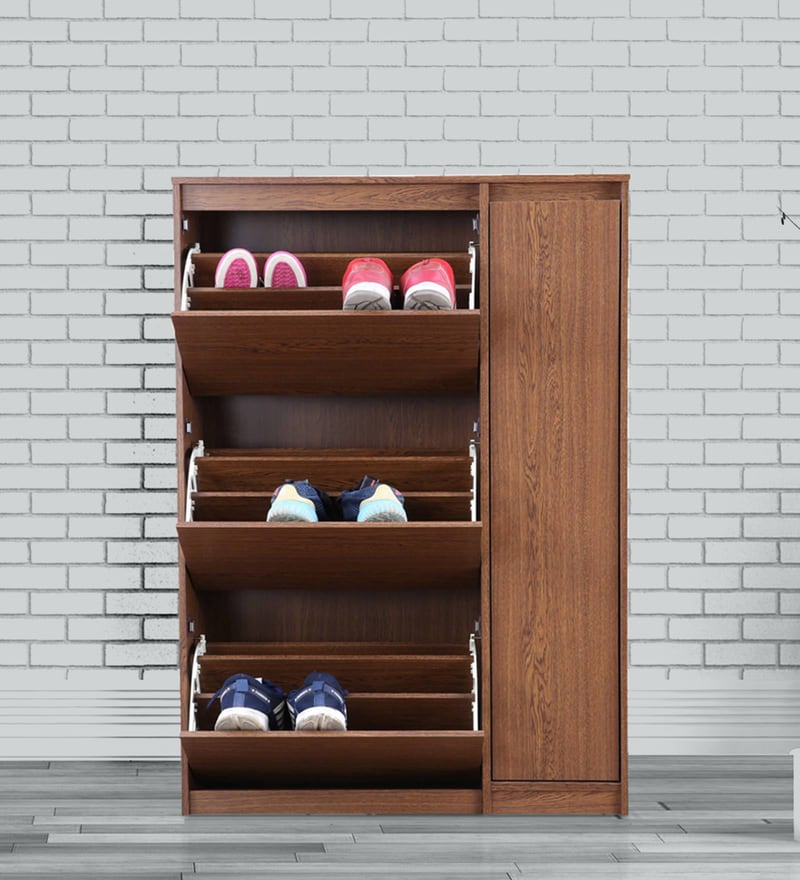Buy Alder 3 Tier Tilt Out Shoe Rack in Walnut Finish by HomeTown Online Tilt Out Shoe Racks