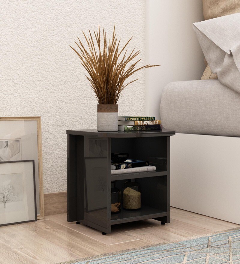 Buy Alen Bedside Table in Black Finish by Crystal Furnitech Online ...