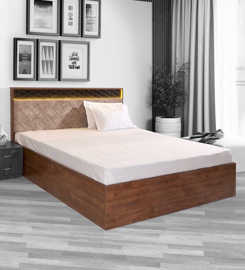 Buy Alexia Queen Size Bed With Hydraulic Storage In Walnut Colour by