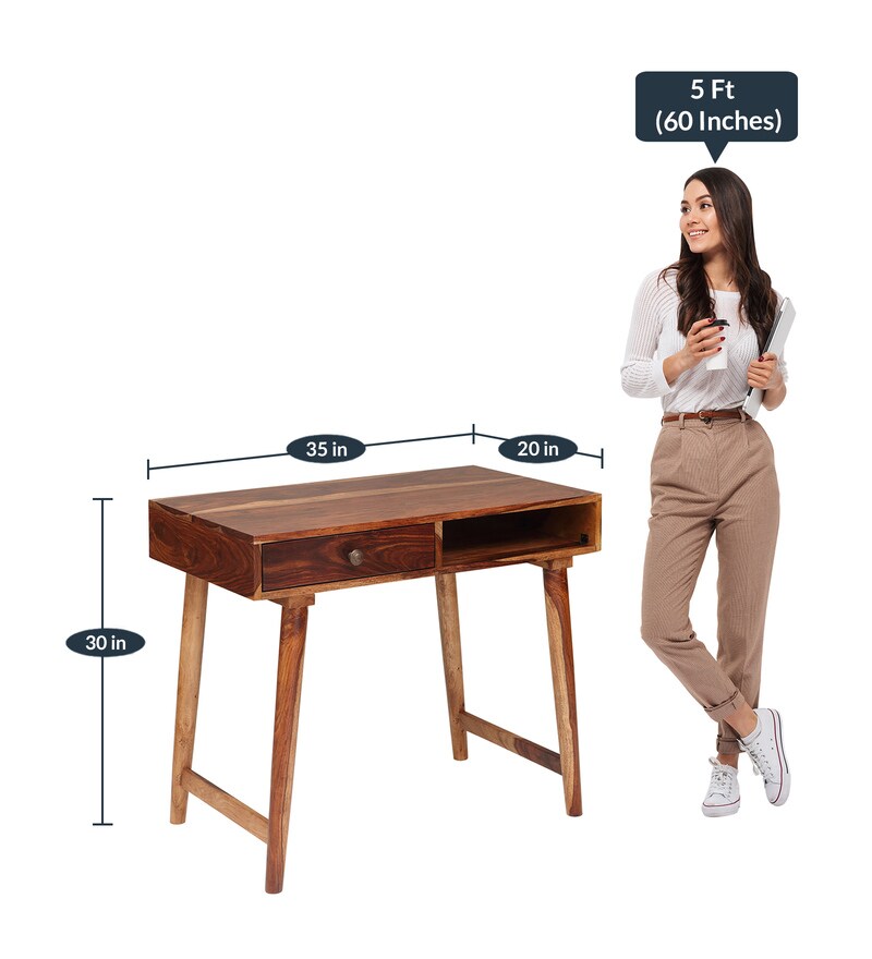 Buy Alexis Study Table in Walnut Finish by Evok Online MidCentury